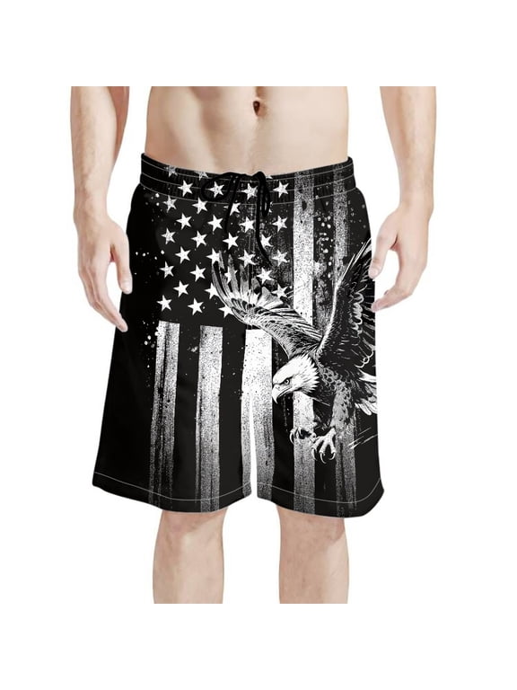 Men's Board Shorts Swim Trunks Featuring American Flag Eagle - Quick Dry for Beach Vacation Surfing and Water Activities