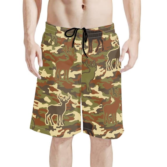 Binienty Men's Board Shorts Swim Trunks With Camo Deer Pattern - Quick ...