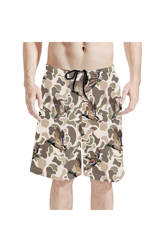 Men's Board Shorts Swim Trunks With Camo Duck Pattern - Quick Dry for Beach Swimming and Summer Vacation