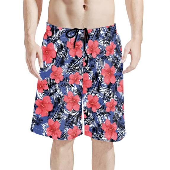 Binienty Men's Board Shorts Swim Trunks With Hibiscus Palm Pattern ...