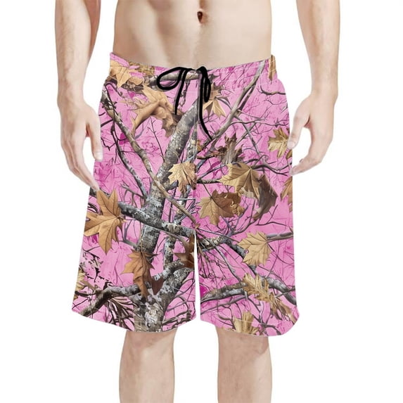 Binienty Men's Board Shorts Swim Trunks With Pink Camo Leaf Pattern ...