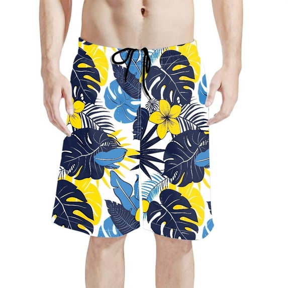 Binienty Men's Board Shorts Swim Trunks With Tropical Leaf Pattern ...