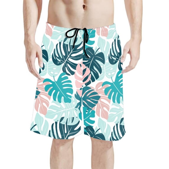 Binienty Men's Board Shorts Swim Trunks With Tropical Leaf Print - Quick Dry for Beach Swimming and Summer Vacation