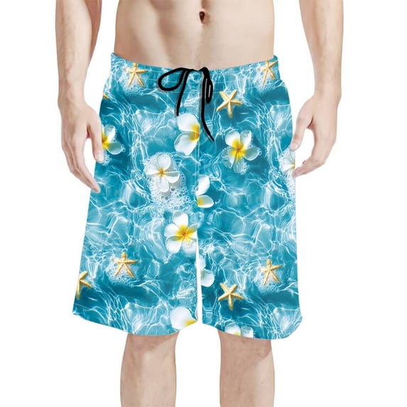 Binienty Men's Quick Dry Board Shorts Swim Trunks Featuring Ocean Floral Pattern - for Beach Vacation and Water Activities