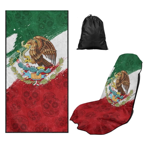 Binienty Mexican Flag Sweat Towel For Car Seat Lightweight Portable Post Workout Towel Car Seat Cover Patriotic Automotive Interior Decor Accessories