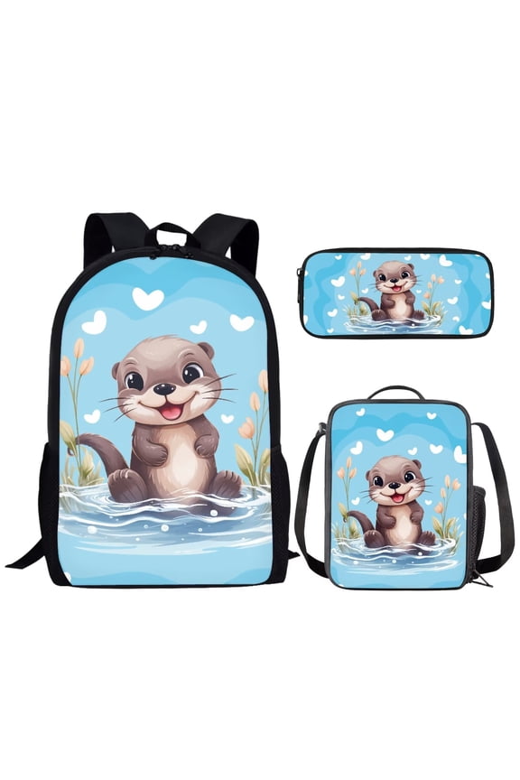 Otter Bookbag and Lunch Box Set for Girls Boys Teens Middle-School Elementary Bookbags with Pencil Box Case Back To School Backpack Set