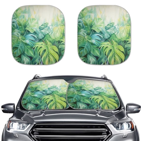 Binienty Palm Leaf Car Window Shades 2 PCS Foldable Automotive Interior Accessories for Sun Protection Auto Sun Heat and UV Rays Blocker Car Interior Accessories for Sun Heat