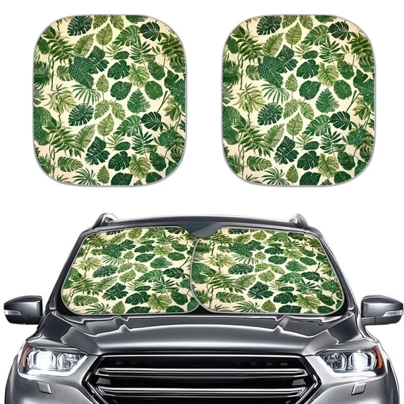 Binienty Palm Leaf Car Windshield Sun Shade Front Windshield Shade for Sun 2-Piece Foldable Car Windshield Sun Shade Automotive Front Window Sunshade Protector