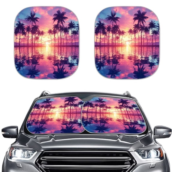 Binienty Palm Tree Car Window Shades 2 PCS Foldable Automotive Interior Accessories for Sun Protection Auto Sun Heat and UV Rays Blocker Car Interior Accessories for Sun Heat