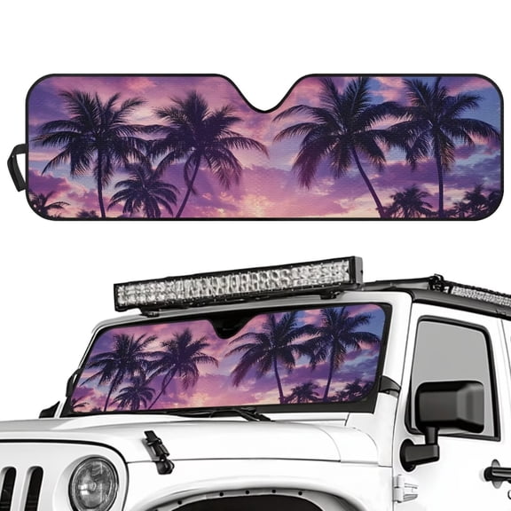Binienty Palm Tree Windshield Sun Shade Compatible with Jeep Wrangler, Gladiator, FJ Cruiser Tropical Auto Window Shades Front Windshield Sunshade Automotive Sun Protection Visors