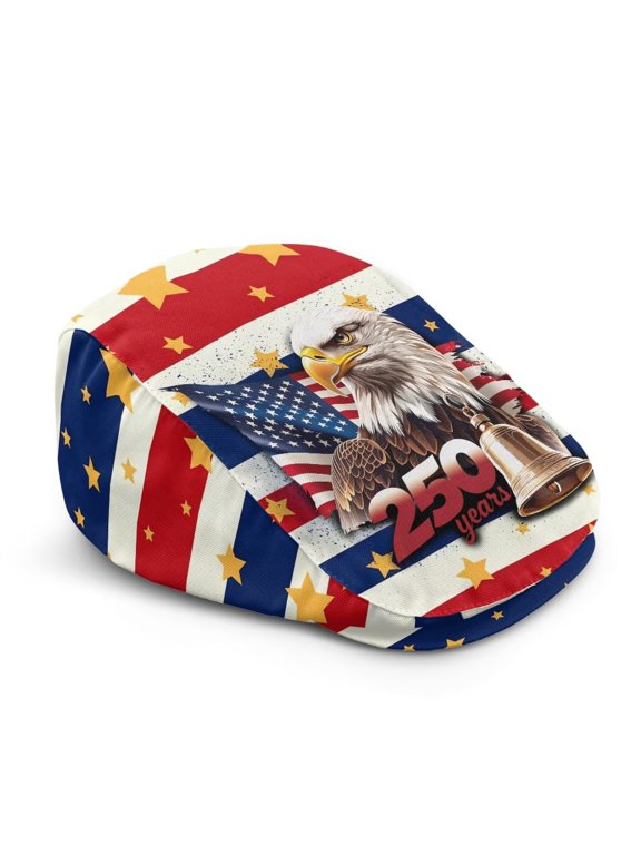 Patriotic Bald Eagle Print 250th Anniversary Newsboy Cap for Men Adjustable Breathable Lightweight Irish Gatsby Hat for 4th of July Parade Fishing Golf Daily Wear