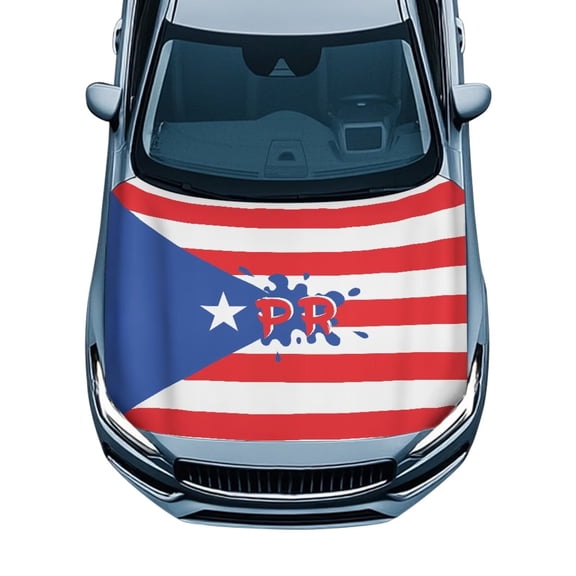Binienty Patriotic Car Hood Cover Puerto Rico Flag Vehicles Decorate Engine Elastic Sunflower Automotive Hood Wrap Blanket Stretch Polyester Fabric 3.3x5 Ft, Universal Fits
