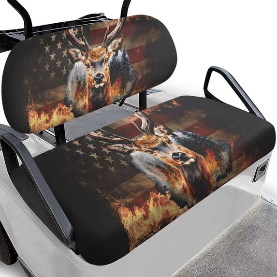 Binienty Patriotic Golf Cart Seat Covers Set of 2 Elk American Flag Golf Cart Seat Towel/Blanket Ezgo Txt Seat Cushion Cover Front Seats Dust Cover, Universal Fit