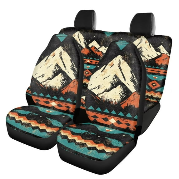 Binienty Peak Print Auto Accessories Interior Decor 4 Pcs, Automobile Front Seat Covers with Matching Rear Split Bench Car Seat Cover Universal for Auto Truck Van SUV