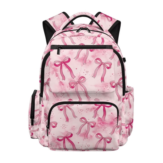 Binienty Pink Bow Girls School Backpack Age 6-8 Large Capacity Lightweight Bookbag with Laptop Compartment Kids Day Pack Back to School Gifts for Children