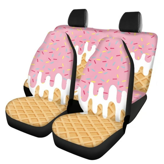 Binienty Pink Cake Car Accessories Interior Decor 4 Pcs , Auto Seat Cover for Men Women, Car Front Seats and Rear Split Bench Cover Accessories Interior Decor
