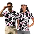 thumbnail image 1 of Binienty Pink Cow Print Matching Golf Shirts for Couples Classic Fit Zipper Neck Shirts Couples Matching Outfits Casual Short Sleeve Athletic Tops for Golf Running Sports, 1 of 7