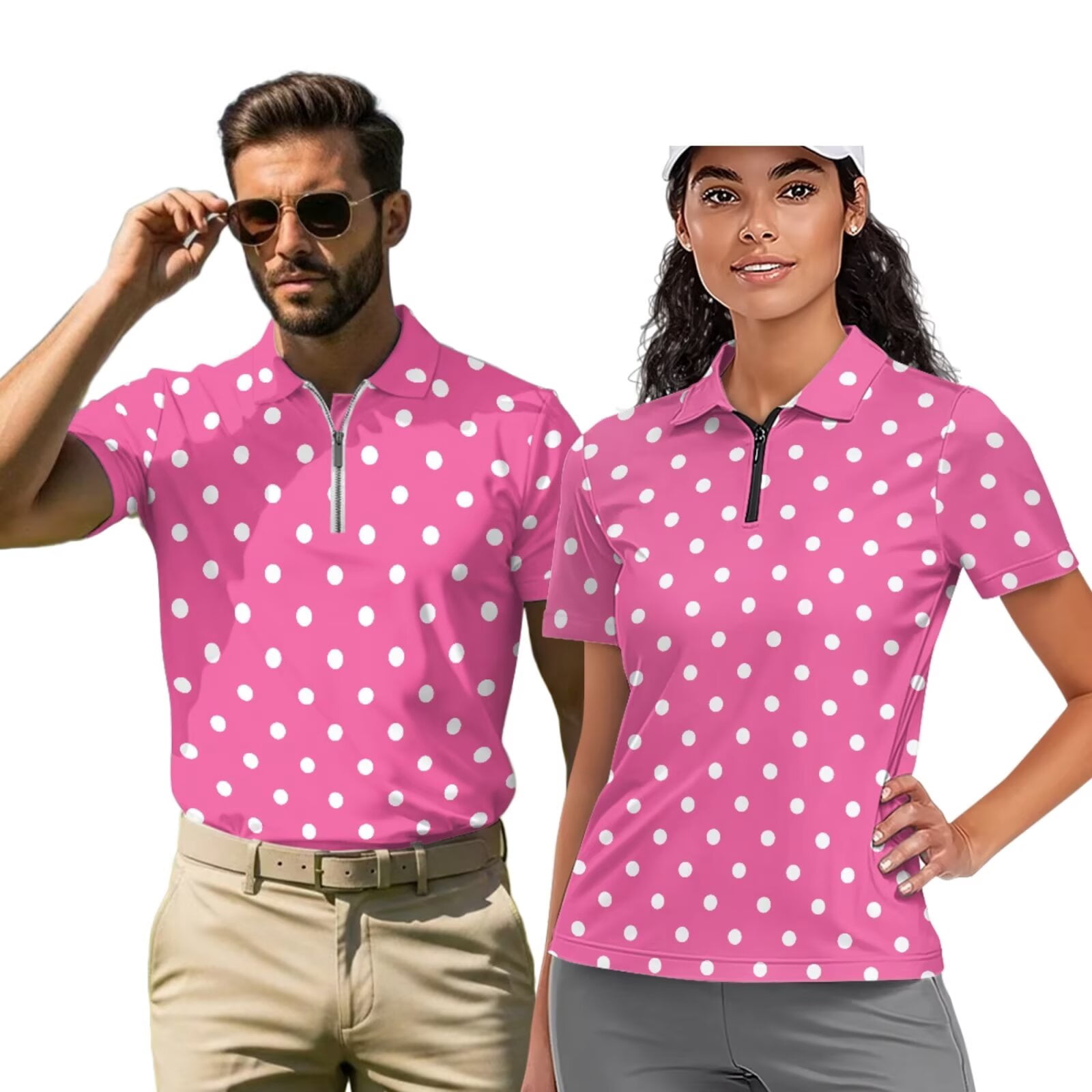Binienty Pink Polka Dots His and Hers Matching Outfits Versatile ...
