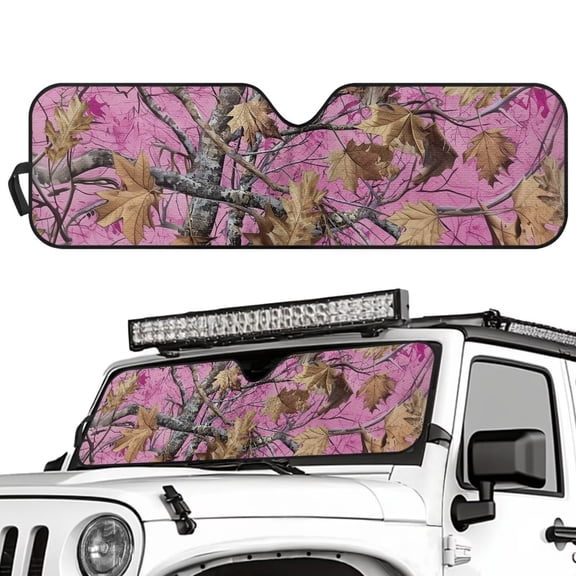 Binienty Pink Windshield Sun Shade for Jeep Wrangler Rubicon/Sahara 2007-2025 Easy Fold Hunting Camo Front Window Car Sun Shade 52x16 UV Blocking Sunvisor Reflector