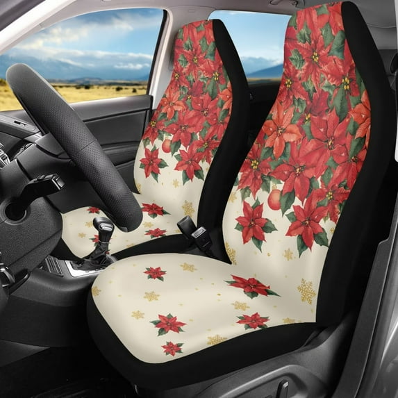 Binienty Poinsettia Floral Car Seat Covers for Women Christmas Automotive Seat Covers Washable Breathable Universal Auto Front Seats Protector Fits for SUVs Sedans Trucks