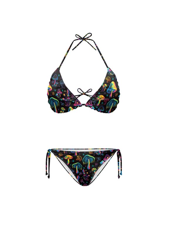 Polyester Spandex Colorful Mushroom Pattern Design Swimwear, Plus Size Elastic String Plus Size Swimsuit for Summer Beach