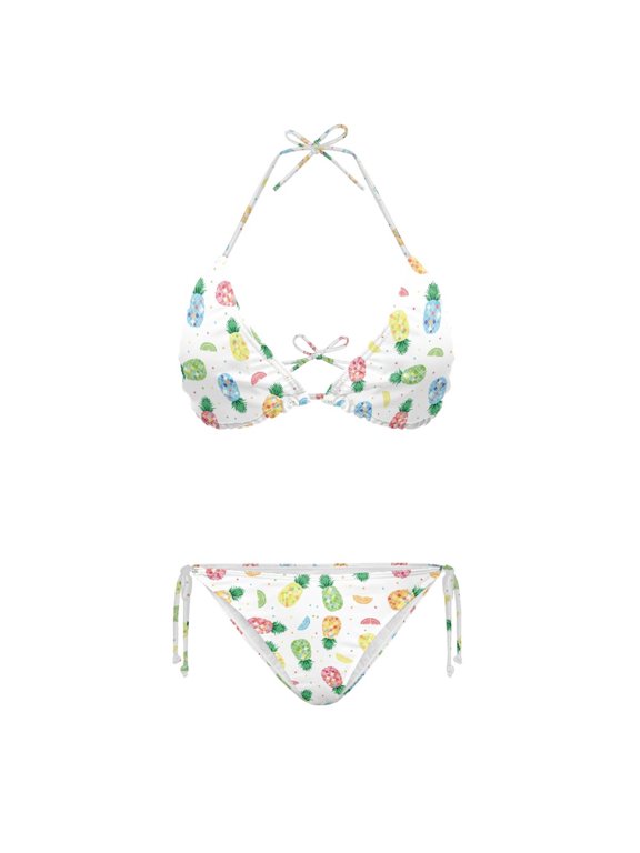 Polyester Spandex Women String Halter Two Piece Bathing Suits, Plus Size Light Swimsuits Triangle Halter String 2 Piece Bikini Sets for Beachwear