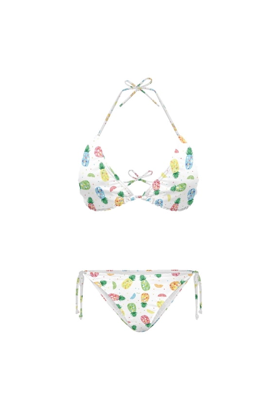 Polyester Spandex Women String Halter Two Piece Bathing Suits, Plus Size Light Swimsuits Triangle Halter String 2 Piece Bikini Sets for Beachwear