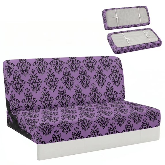 Binienty Purple Damask Print 2 Piece RV Jackknife Sofa Slipcover Stretchy Washable Non-Slip Elastic Bottom Stain Resistant Universal Fit Protector for Camper Trailer Interior