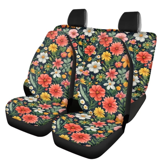 Binienty Red Floral Car Seat Cover Auto Accessories Interior 4Pcs, Front Seat Protector, Auto Seat Rear Split Bench Cover Universal Automotive Seat Cover Accessories