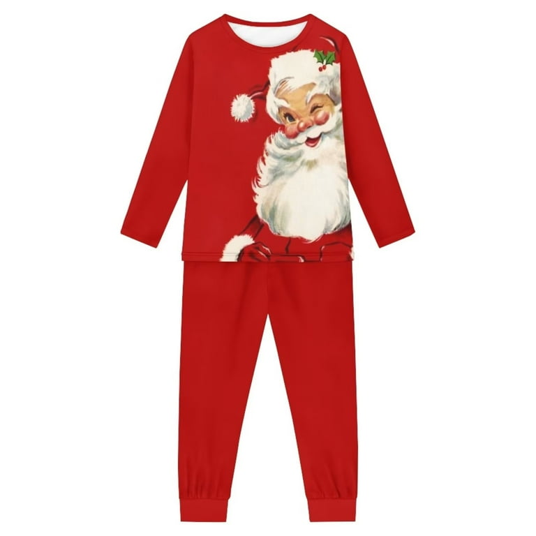 Binienty Santa Claus Preppy Christmas Pajamas for Teens 7T 8T Multi Saeson Crew Neck Full length 2 Piece Pj Comfortable Warmth Bedtime Athletic