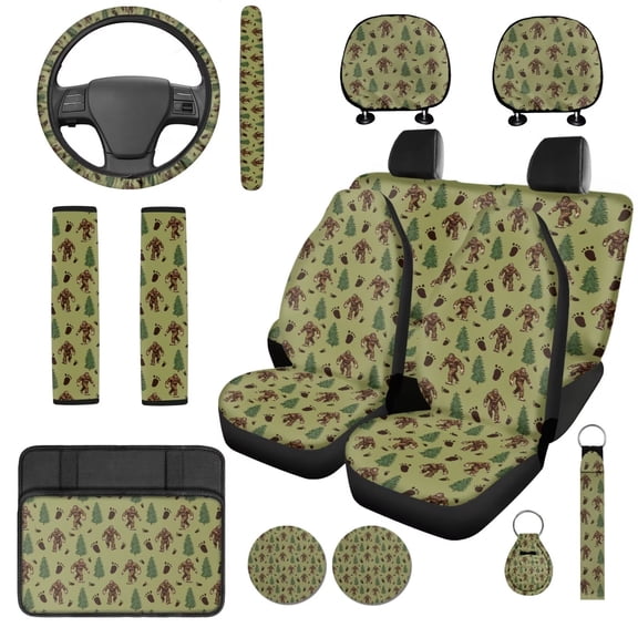 Binienty Sasquatch Auto Seat Covers Front And Back with Soft Car Armrest Pad Seat Belt Covers Keychain 14 Pack Car Interior Accessories Set