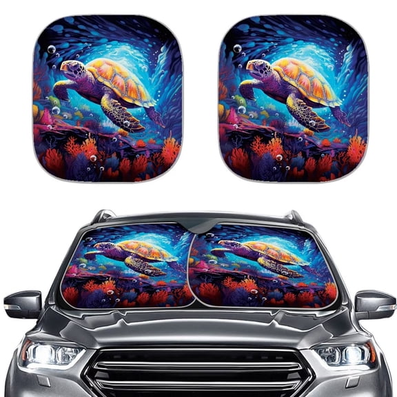 Binienty Sea Turtle Auto Sun Shades Front Windshield Foldable Sun Blocker Adjustable Car Window Sunvisor 2 Pack Automotive Interior Sun Protection