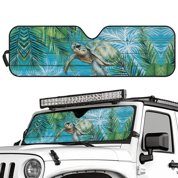 Binienty Sea Turtle Car Window Sun Shade Compatible with Jeep Wrangler JLU 4-Door 2018-2025 Heat and UV Rays Reflector Tropical Floral Sun Shade Car Windshield Foldable Protector Easy to Install