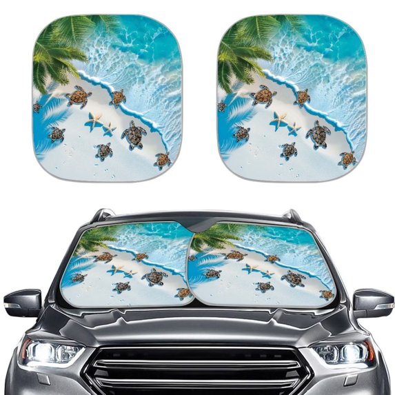 Binienty Sea Turtle Car Windshield Sunshade Tropical Palm Tree Sunny Beach Auto Sun Visors UV Protection Car Sun Shade Windshield Blocker Removable Automotive Accessories