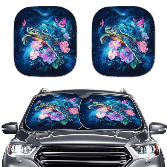 Binienty Sea Turtle Floral Car Sun Visor Foldable Front Window Sun Shades Cars Sunscreen Blocks Easy Installation Stylish Design Polyester Cloth Universal Essential for Family Traveling