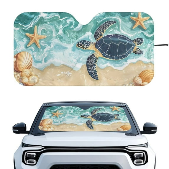 Binienty Sea Turtle Windshield Sun Shade Easy Fold Auto Sun Shade for Front Windshield Sun Protector Reflect Sun and Heat UV Rays Sun Visor Automotive Interior Sun Protection
