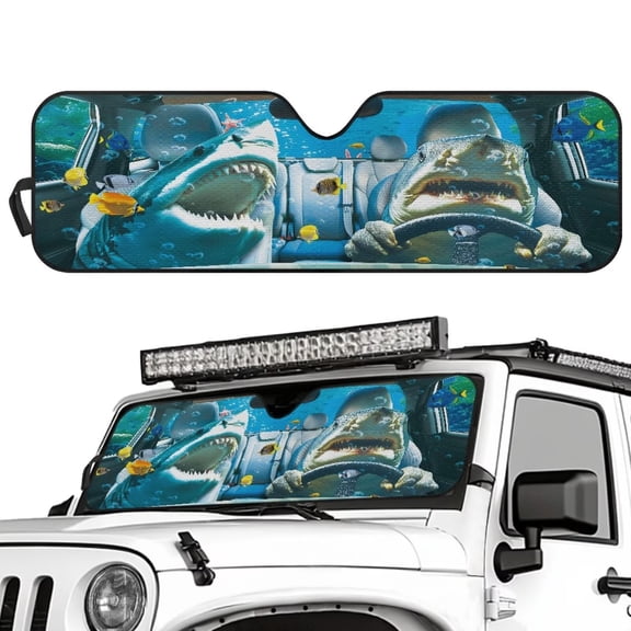 Binienty Shark Funny Windshield Sun Shade Compatible with Jeep Wrangler, Gladiator, FJ Cruiser Auto Window Shades Front Windshield Sunshade Automotive Sun Protection Visors