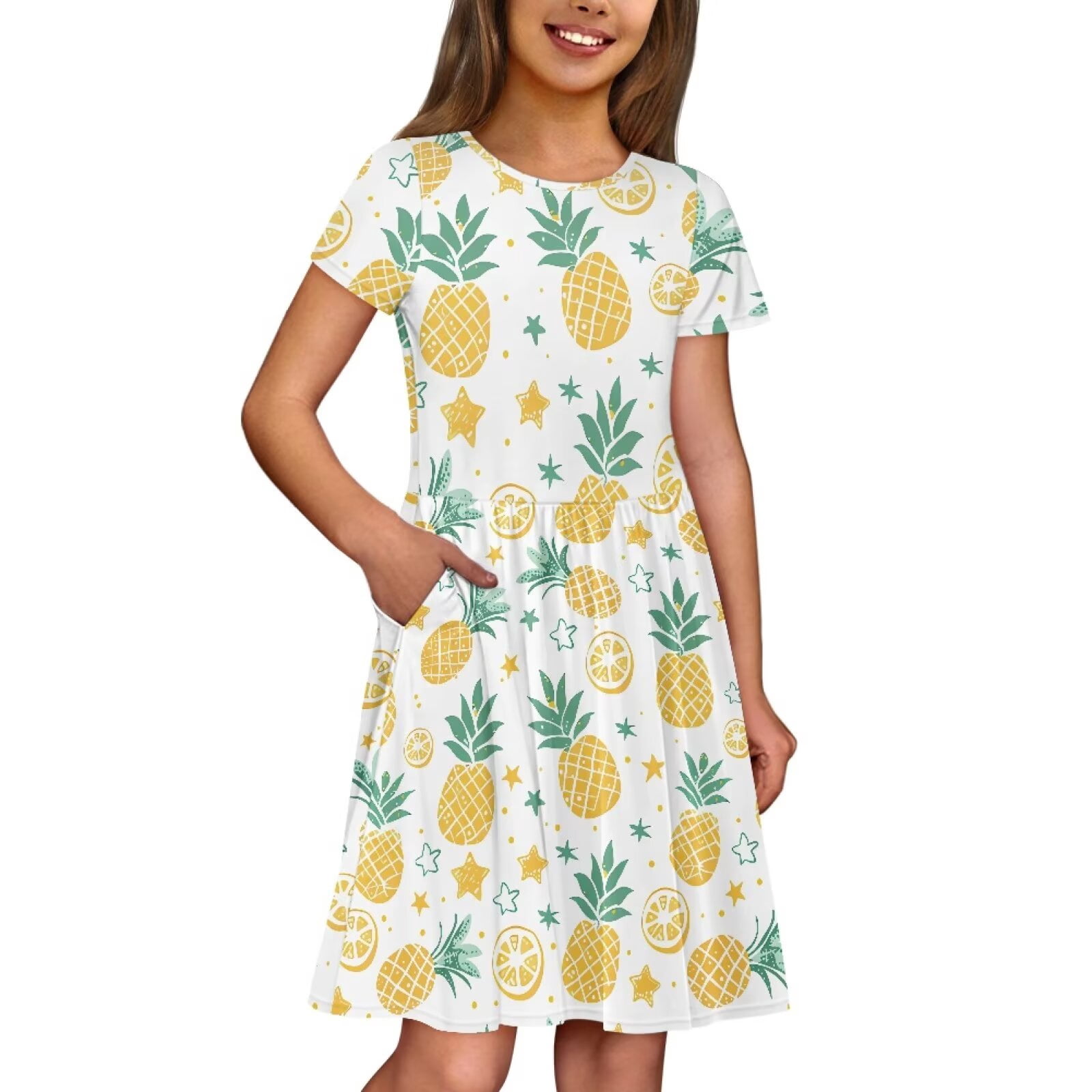 Binienty Short Sleeve Dress for Girls Size 3-4 Cute Soft Tropical ...