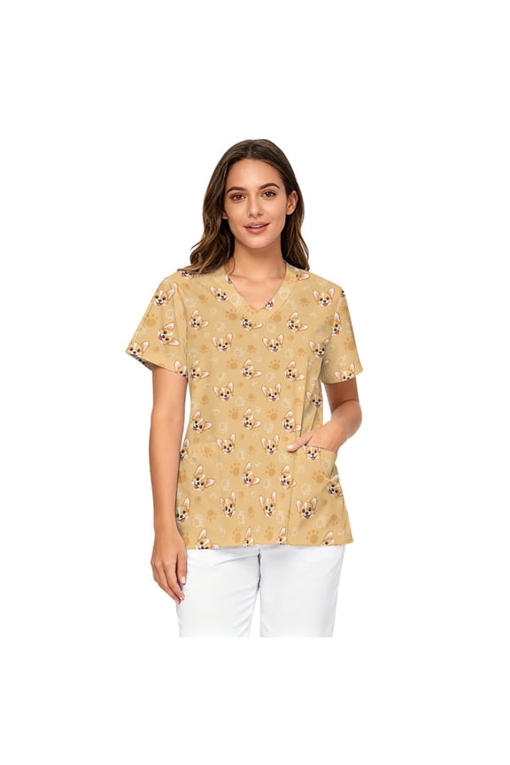 Short Sleeve Scrub Top for Women, Stretchy V Neck Scrub Top, Comfortable, Breathable Uniform with Pockets