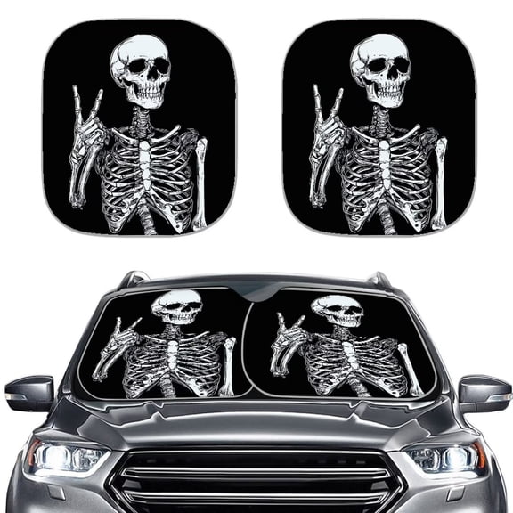 Binienty Skeleton 2 PCS Car Window Shades Foldable Automotive Front Window Sunshade Protector Heat and UV Rays That Keeps Vehicle Cool Universal Vehicle Accessories