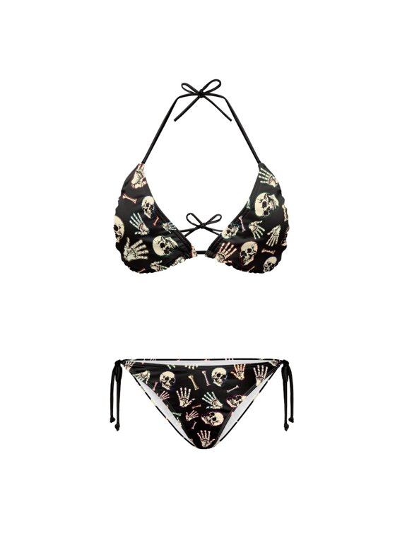 Skeleton Hands Swimwear for Pool Beachwear, Bikini Set Elastic String Plus Size