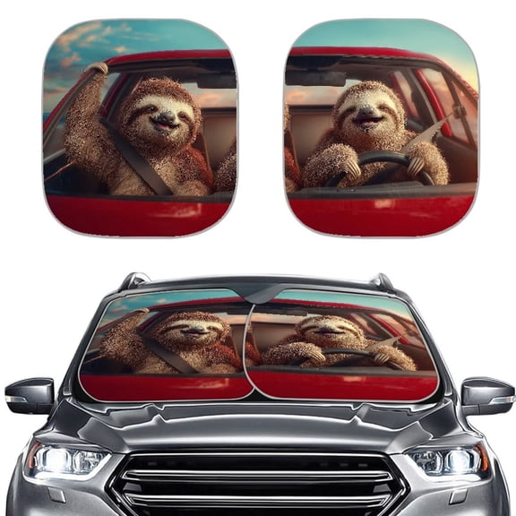 Binienty Sloths Windshield Sun Shade for Sedan SUV Van Foldable Easy to Install Auto Vehicle Shield Reflector Blocking Screen Cover Polyester Cloth Universal Fit Women Men