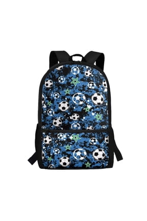 Soccer Print Kids School Backpack for Elementary Students Ages 6-12, 17 Inch Large Capacity Bookbag with Customizable Shoulder Straps, Front Zipper Pockets, Ideal Back to School Gift