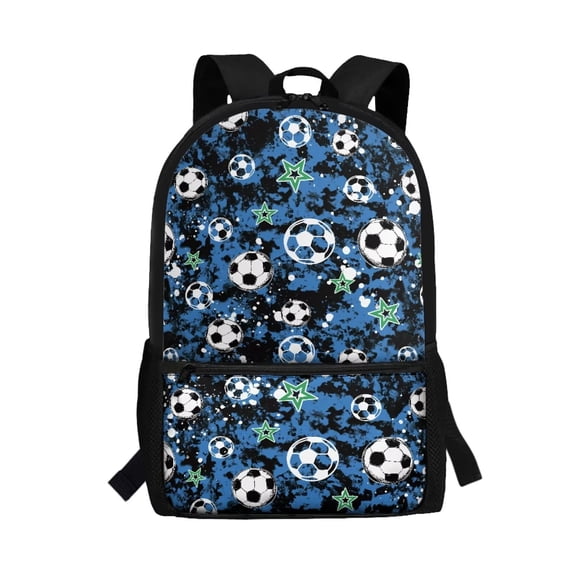 Binienty Soccer Print Kids School Backpack for Elementary Students Ages 6-12, 17 Inch Large Capacity Bookbag with Customizable Shoulder Straps, Front Zipper Pockets, Ideal Back to School Gift