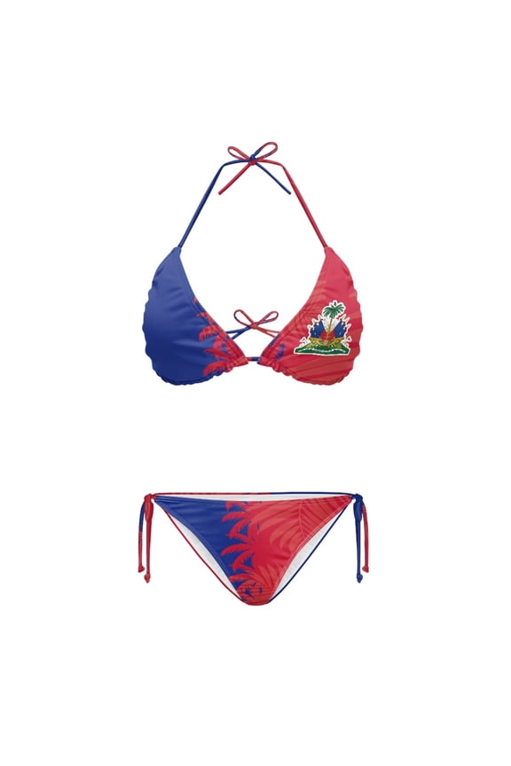 Spandex Haiti Flag Bathing Suits for Women Bikini Swimwear Two Piece, Regular & Plus Size Light Halter Bikini Set for Beach Pool
