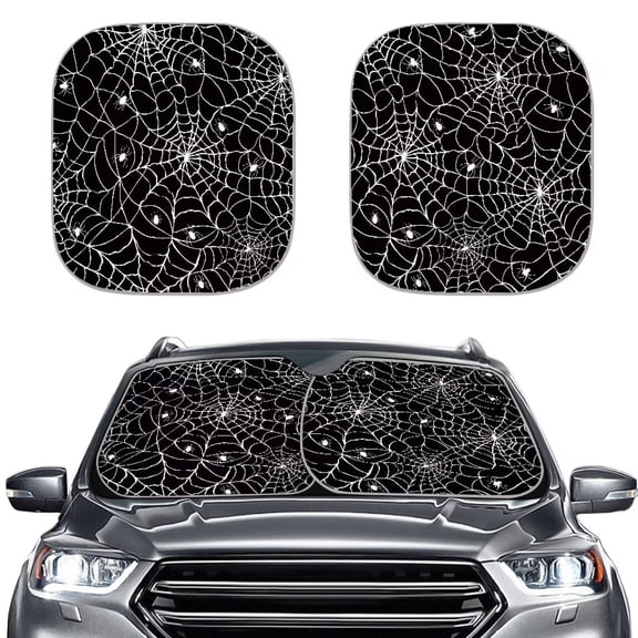 Binienty Spider Web Car Sun Shade for Windshield 2 Pack Sun Shield for Front Window Blocks UV Rays Easy to Install Car Interior Accessories Sun Protection for Car Truck SUV