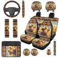 thumbnail image 1 of Binienty Sunflower Highland Cow Print Vehicle Seat Covers with Auto Steering Wheel Cover Washable Armrest Cushion Pad Removable Seat Headrest Cover Aztec Car Interior Decor Set, 1 of 7