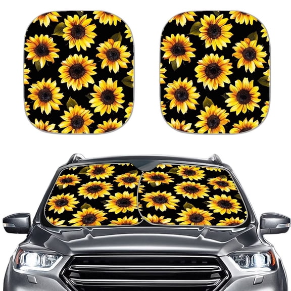 Binienty Sunflower Sun Shade Windshield Foldable 2 Piece Car Sunshades Universal Car Window Sun Blocker Window Shades Cover Sun Visor Shield for Most Cars Sedans SUVs Trucks