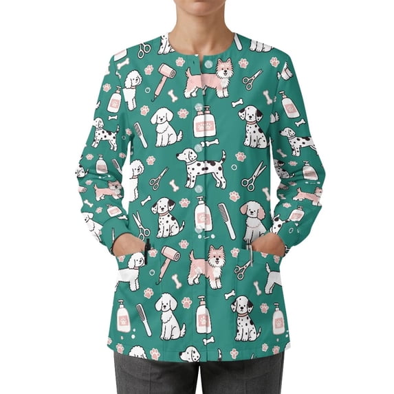 Binienty Teal Nurse Jacket for Women Button Front Scrub Tops with Pockets Soft Comfortable Medical Scrubs Fitted for Clinic Quick-Dry Nurse Student Medical Assistant Uniforms