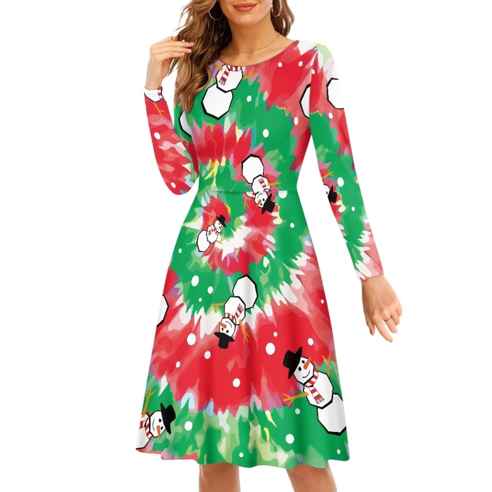 Binienty Tie Dye Snowman Dress Womens Plus Christmas Funny Dress Slim binienty-tie-dye-snowman-dress-womens-plus-christmas-funny-dress-slim